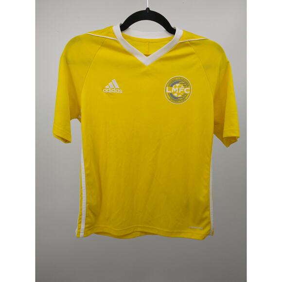 Adidas Womens T-Shirt L LMFC Football Jersey V-Neck Short‎ Sleeve Yellow White - Picture 1 of 10